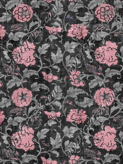 Vine Floral Pink Gray-Green Black Antique Texture Overlay