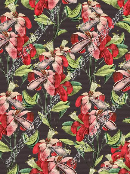 Red Vintage Floral Dark Brown Background