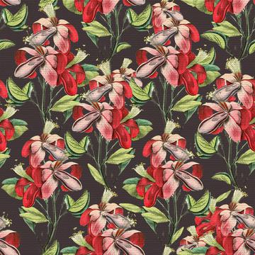 Red Vintage Floral Dark Brown Background