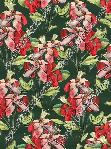 Vintage red floral Dark Green Background