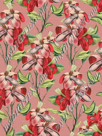 Vintage Red Floral Pink Background