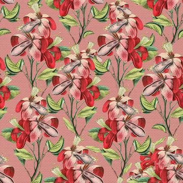Vintage Red Floral Pink Background