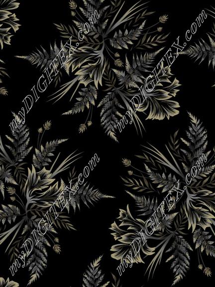 Ferns and Parrot Tulips - Black