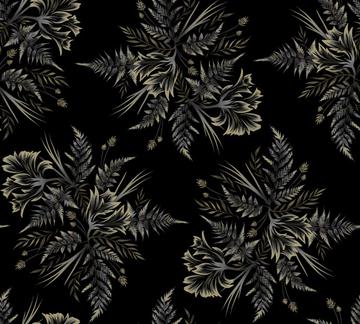 Ferns and Parrot Tulips - Black