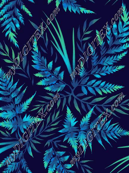 Watercolour Ferns - Blue