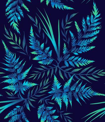 Watercolour Ferns - Blue