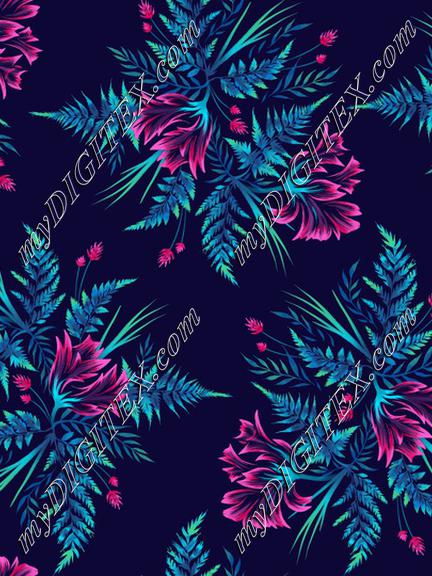 Ferns and Parrot Tulips - Navy Pink