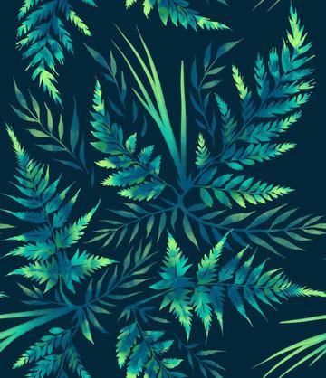 Watercolour Ferns - Emerald Green