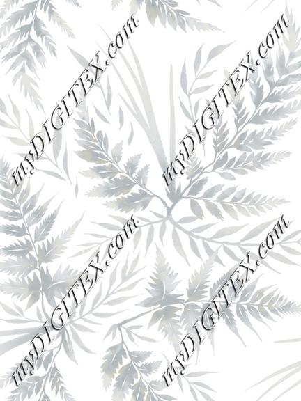 Watercolour Ferns - White Grey