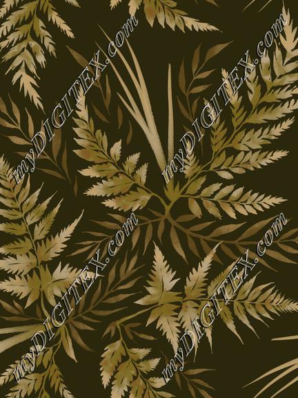 Watercolour Ferns - Olive Green