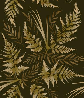 Watercolour Ferns - Olive Green