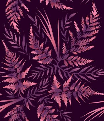 Watercolour Ferns - Purple