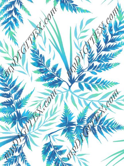 Watercolour Ferns - White Blue