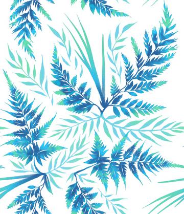 Watercolour Ferns - White Blue