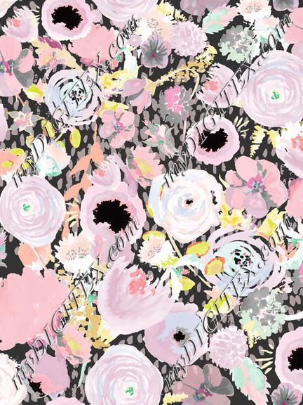 Pink Black Watercolor Floral