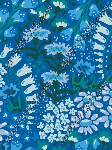 Vintage flower 20s wallpaper - blue and greens on Blue