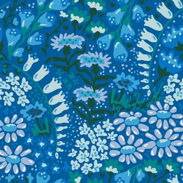 Vintage flower 20s wallpaper - blue and greens on Blue