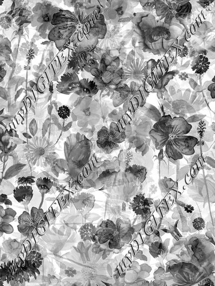 Watercolor Wildflowers Bees Black and White Layered