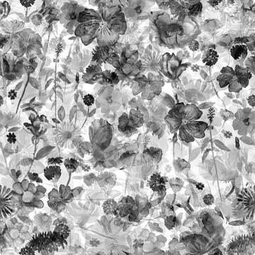 Watercolor Wildflowers Bees Black and White Layered