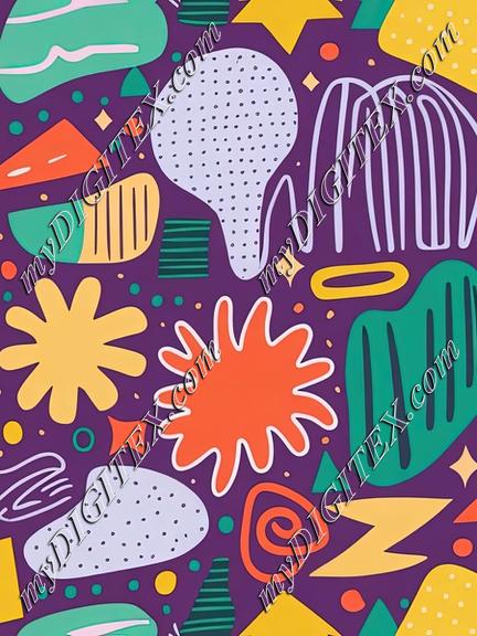 Colorful shapes on a purple background