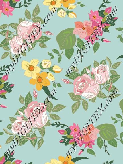 Floral bouquets with rose and daisies seamless pattern