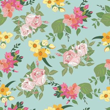 Floral bouquets with rose and daisies seamless pattern