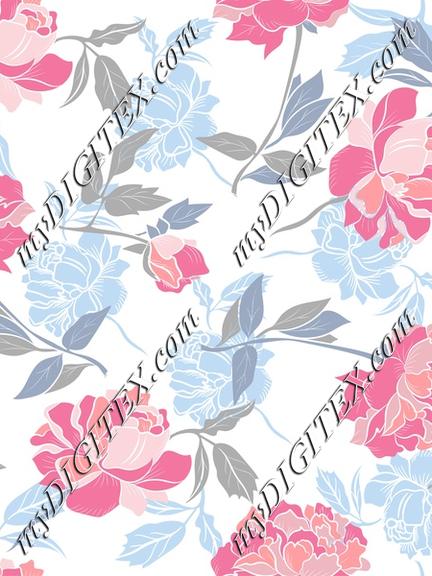 Soft peonies floral seamless pattern with pastel flowers