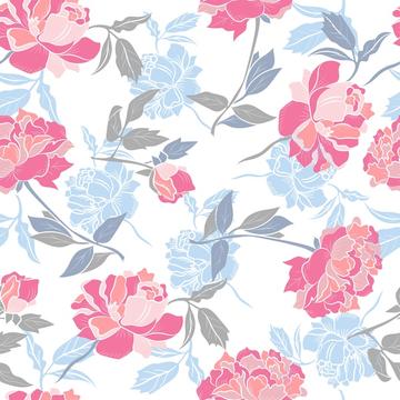 Soft peonies floral seamless pattern with pastel flowers