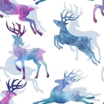 Watercolour reindeers Christmas winter seamless pattern