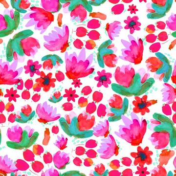 Bright Watercolor Flowers Pinks Greens