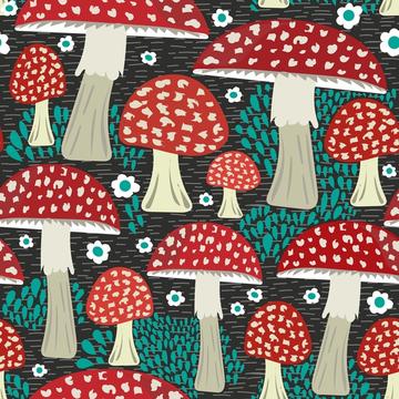 mushrooms fun retro red gray