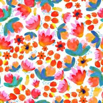 Floral Watercolor Hand Painted Red Pink Orange