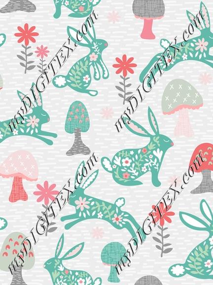Bunny Rabbits Floral Nursery Easter Pastel