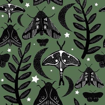 Moth Butterfly Witchy Moon Forest Night Tropical