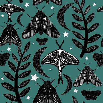 Moth Butterfly Witchy Moon Forest Night Tropical