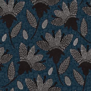 Bold Abstract Floral Large Texture Teal Black White