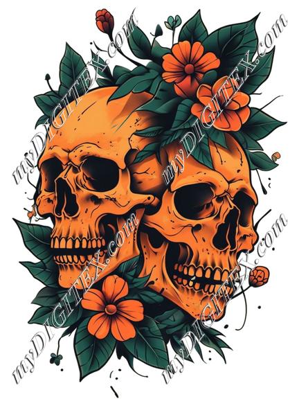Twin Skulls Floral