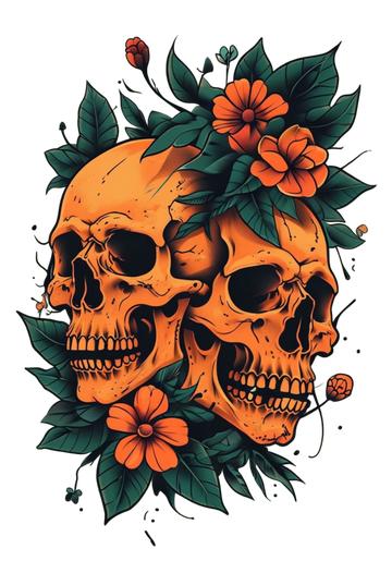 Twin Skulls Floral