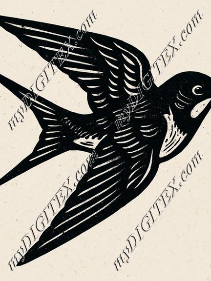 Linocut swallow on oatmeal