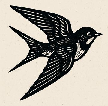 Linocut swallow on oatmeal