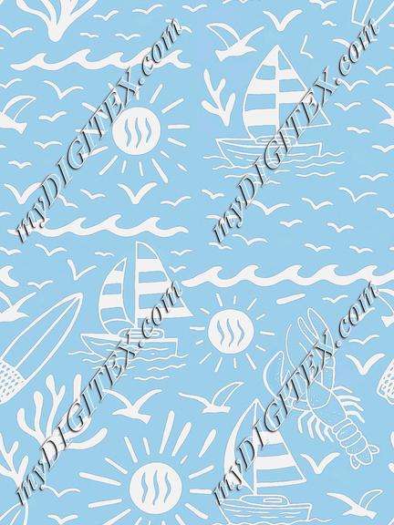 Sunny beachside getaway on light blue