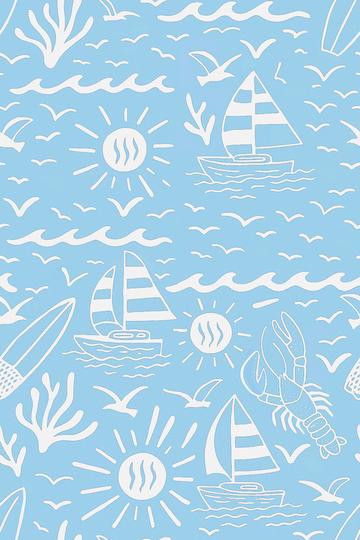 Sunny beachside getaway on light blue