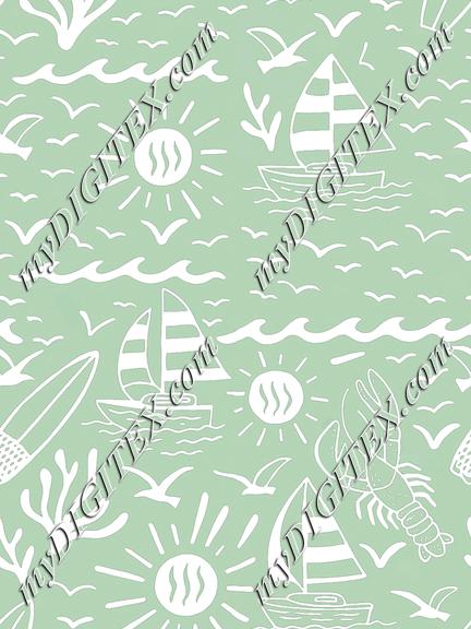 Sunny beachside getaway on light green