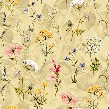 Sunlit Wildflower Botanical Print – Hand-Painted Floral Design for Kurti & Dress Fabric