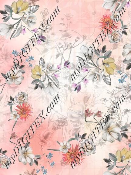 Dreamy Pastel Garden Floral Print – Watercolor Botanical Design for Kurti & Dress Fabric