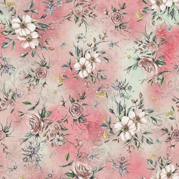 Blush Romance Floral Allover Print – Watercolor Botanical Design for Kurti & Dress Fabric