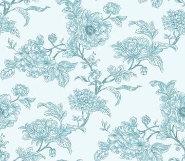 Vintage Botanical Floral Allover Print – Monochrome Classic Design for Fabric & Wallpaper