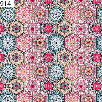 Boho Mandala Hexagon Tile Print – Geometric Allover Design for Kurti, Dress & Upholstery