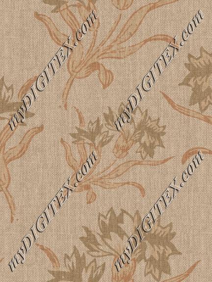 Floral Block sage gr terra cotta dark linen
