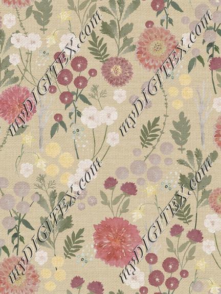 Cottagecore Floral Linen Oartmeal Tex
